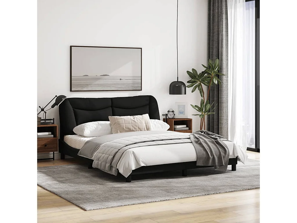 Cadre de lit avec tête de lit Noir 160x200 Tissu