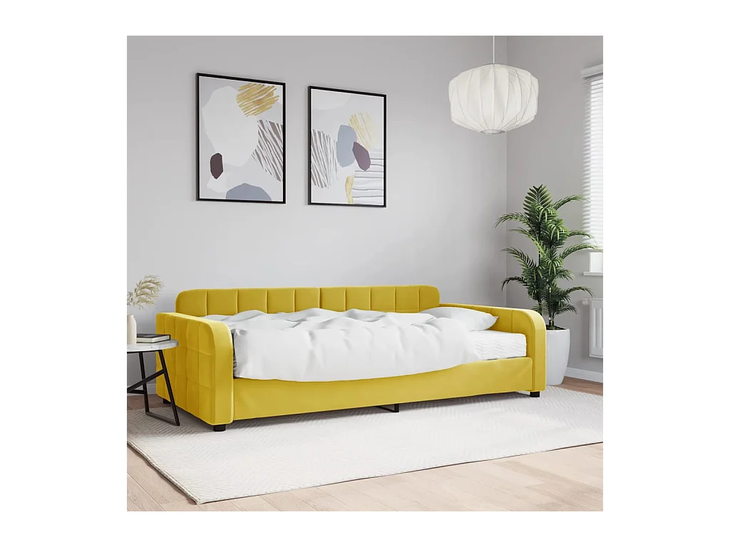 Lit de jour avec matelas jaune 100x200 velours