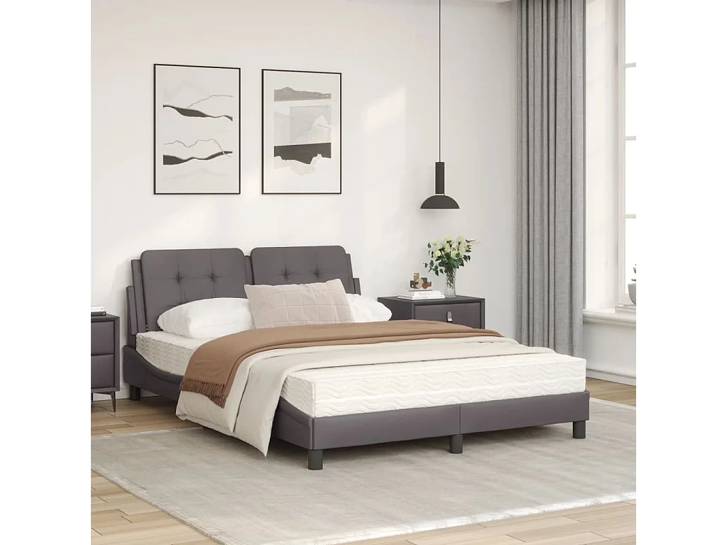 Lit avec matelas gris 120x200 similicuir
