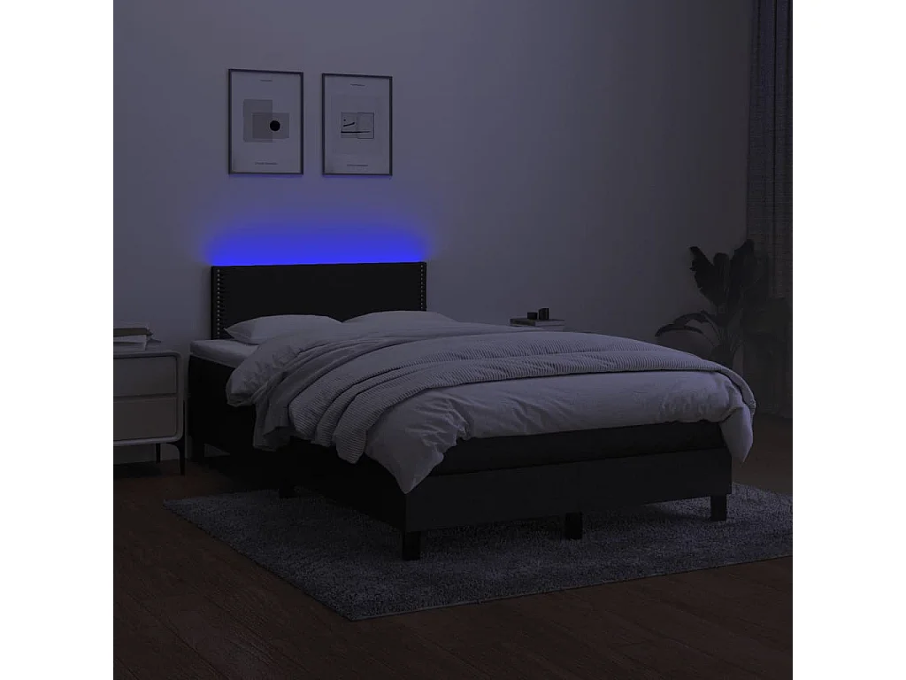 Sommier à lattes de lit matelas et LED noir 120x190 tissu