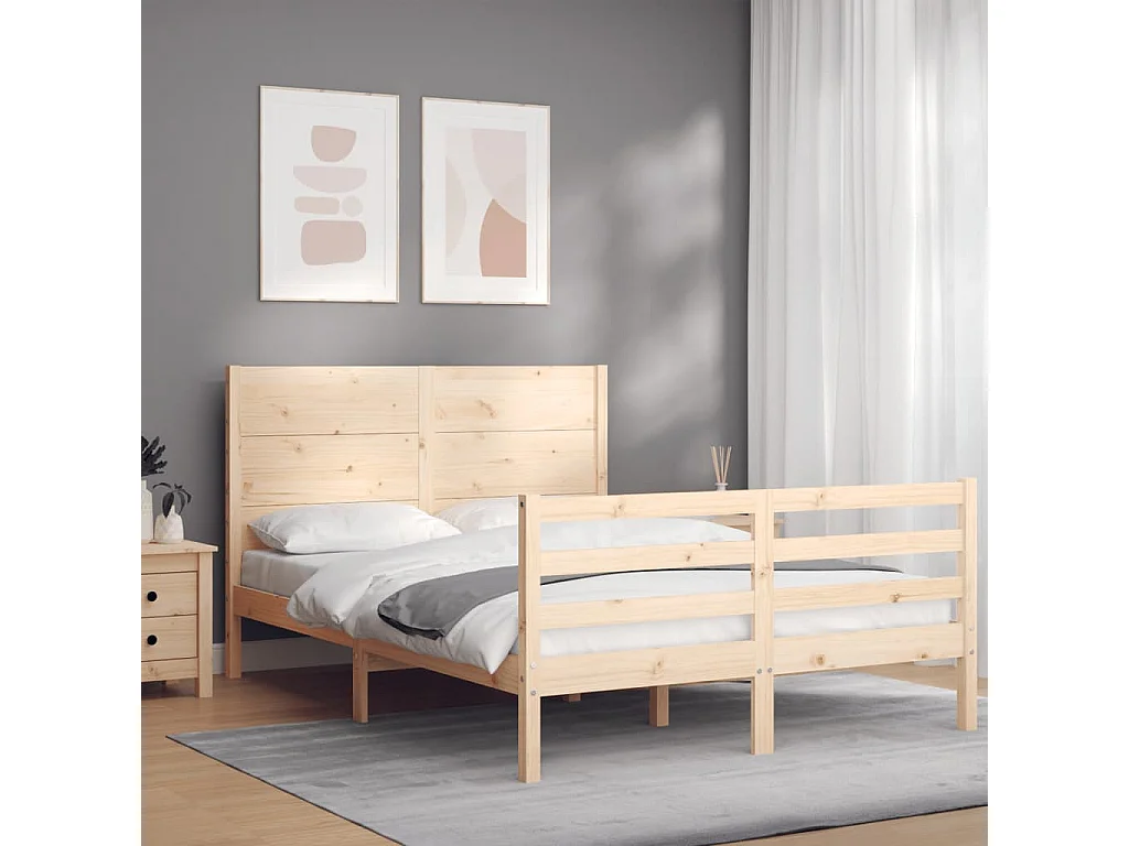 Bedframe met hoofdbord massief hout 140x190 cm