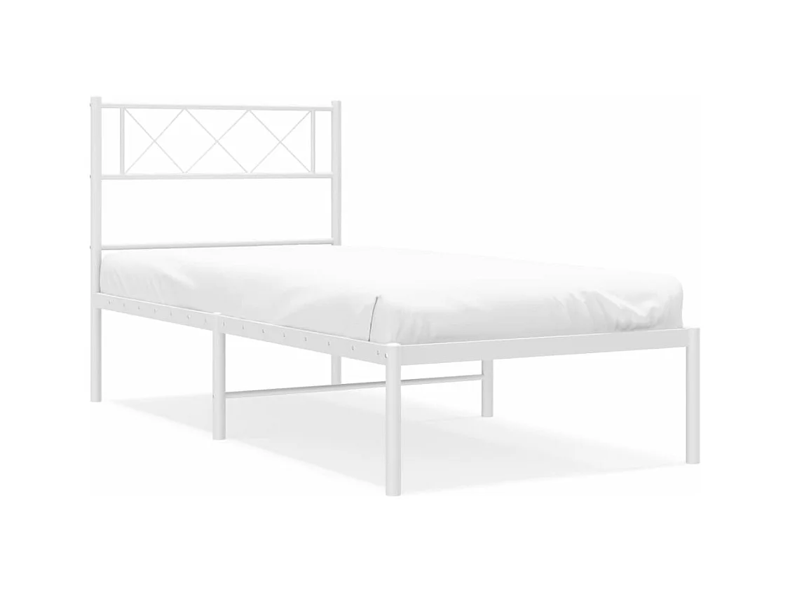 Cadre de lit métal avec tête de lit blanc 100x200