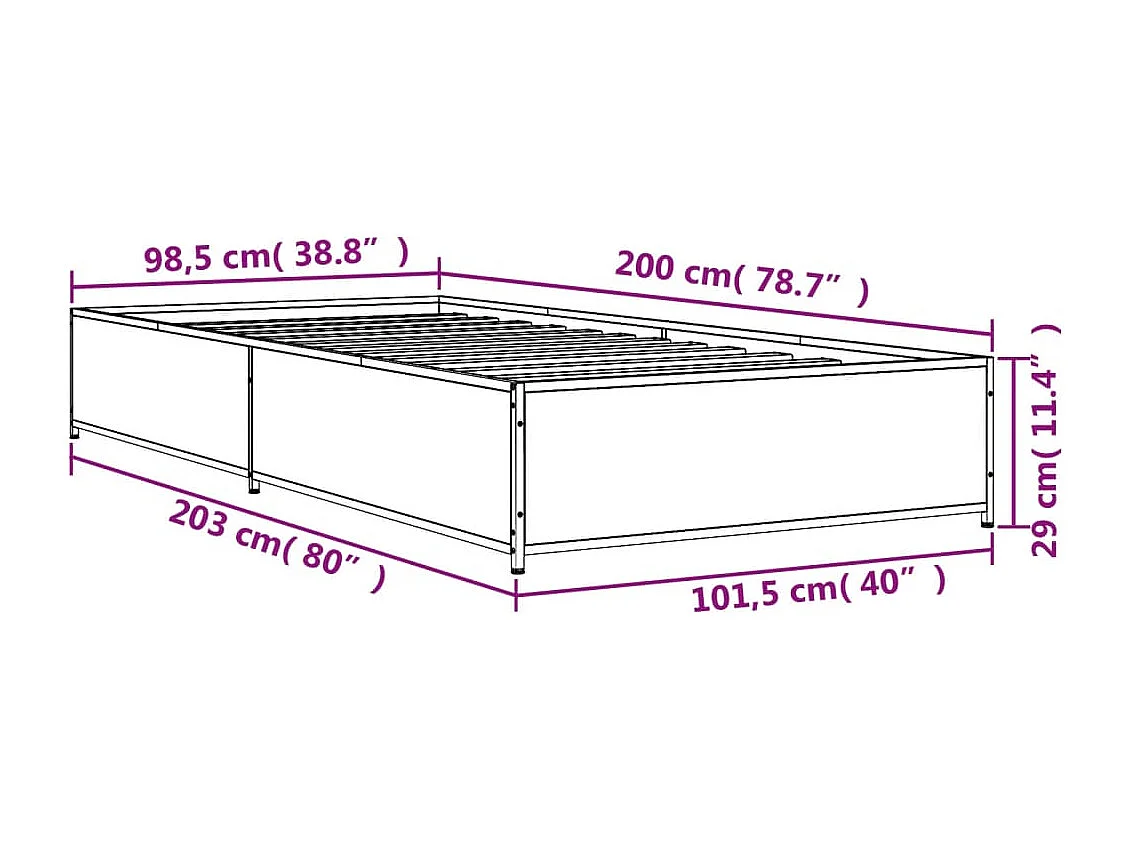 Cadre de lit sonoma gris 100x200 bois d'ingénierie et métal