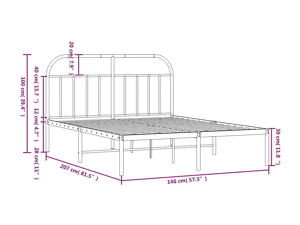 Cadre de lit métal avec tête de lit blanc 140x200