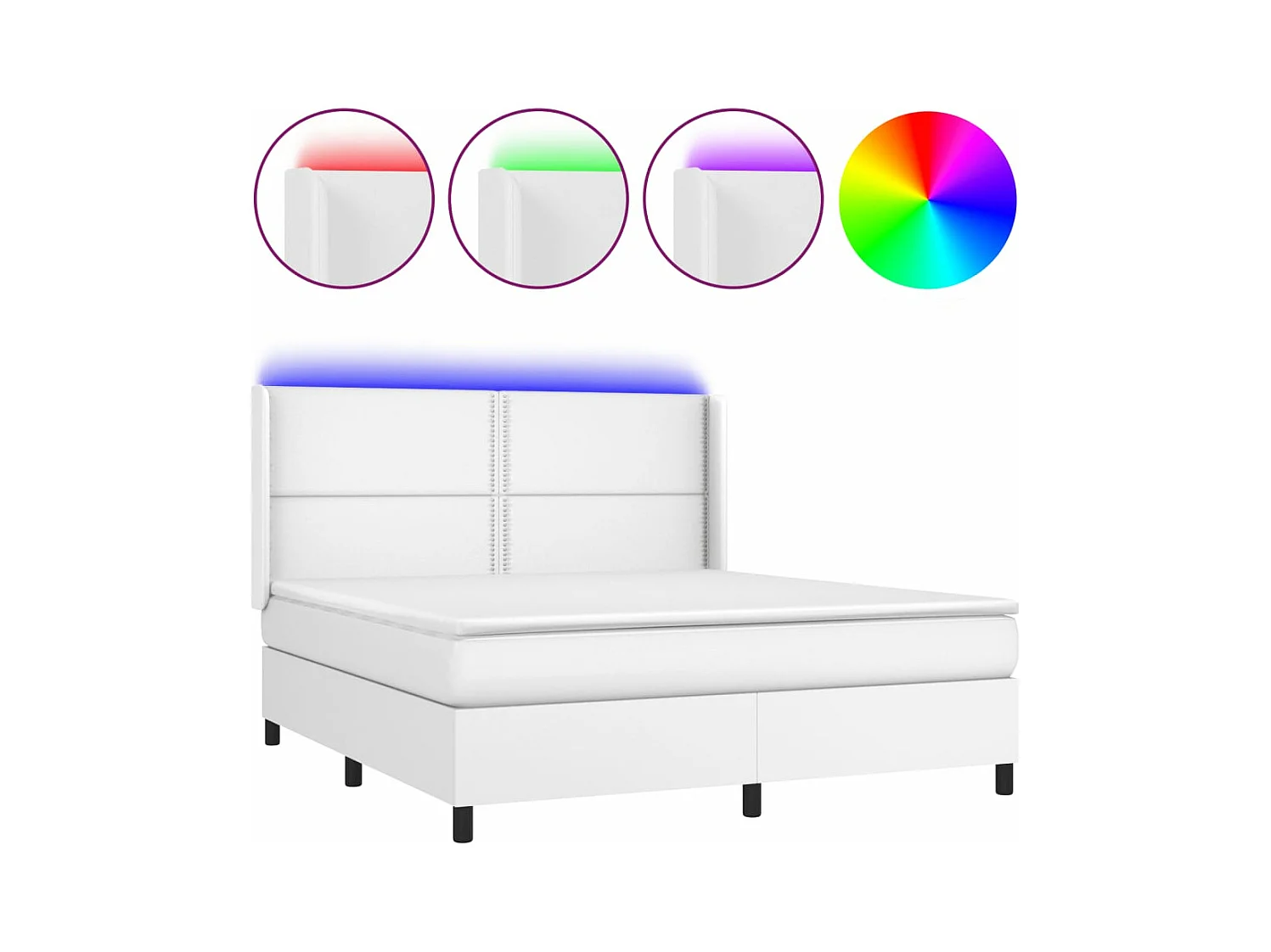 Sommier à lattes de lit matelas LED Blanc 160x200 Similicuir