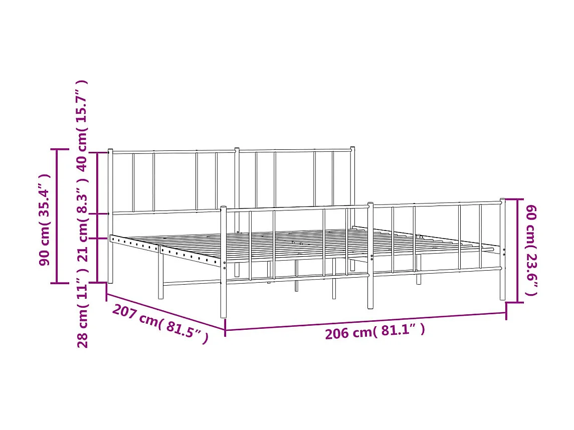 Cadre de lit métal avec tête de lit-pied de lit noir 200x200