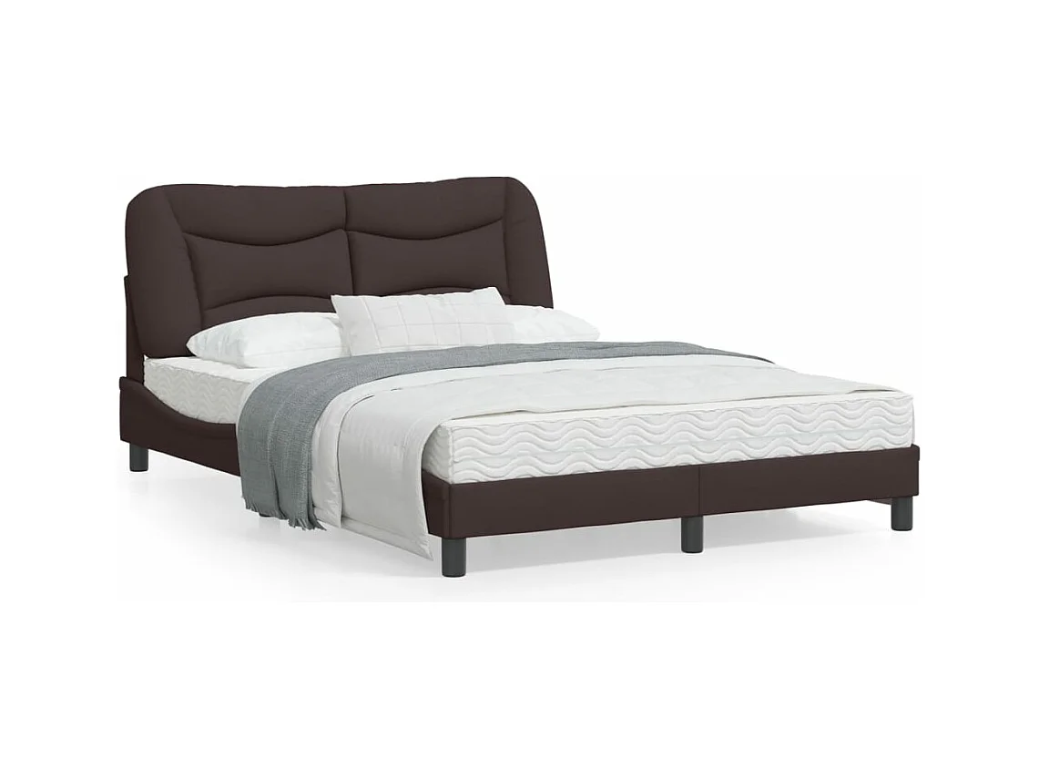 Cadre de lit avec lumières LED marron foncé 140x200 tissu