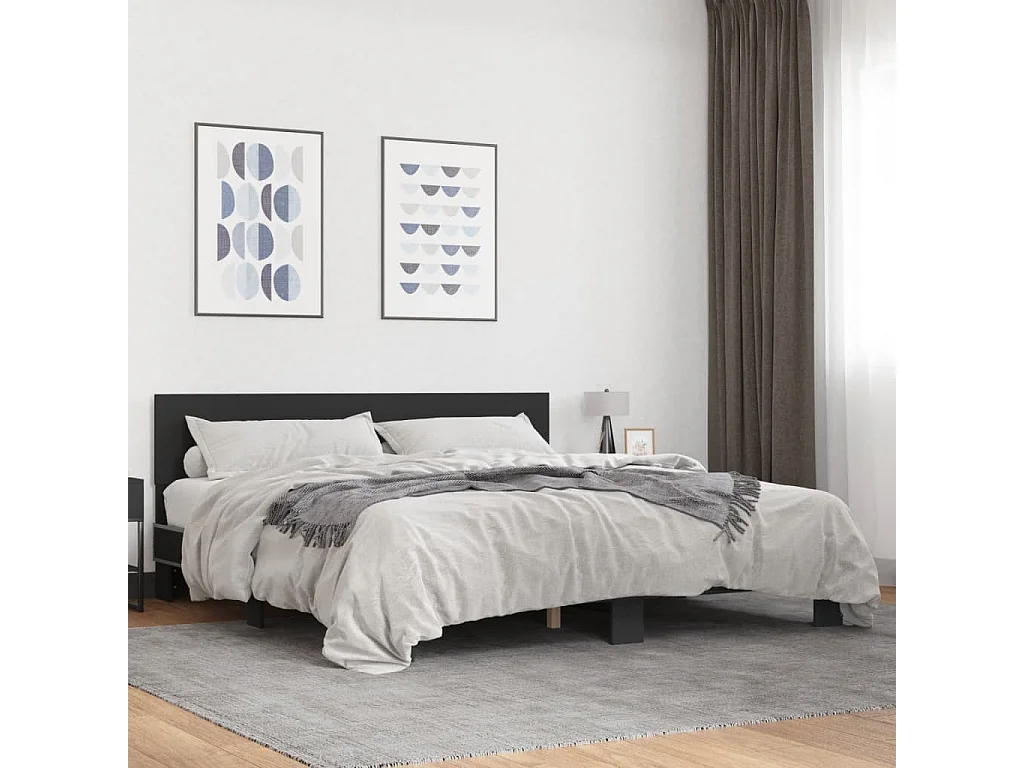 Cadre de lit noir 200x200 bois d'ingénierie et métal