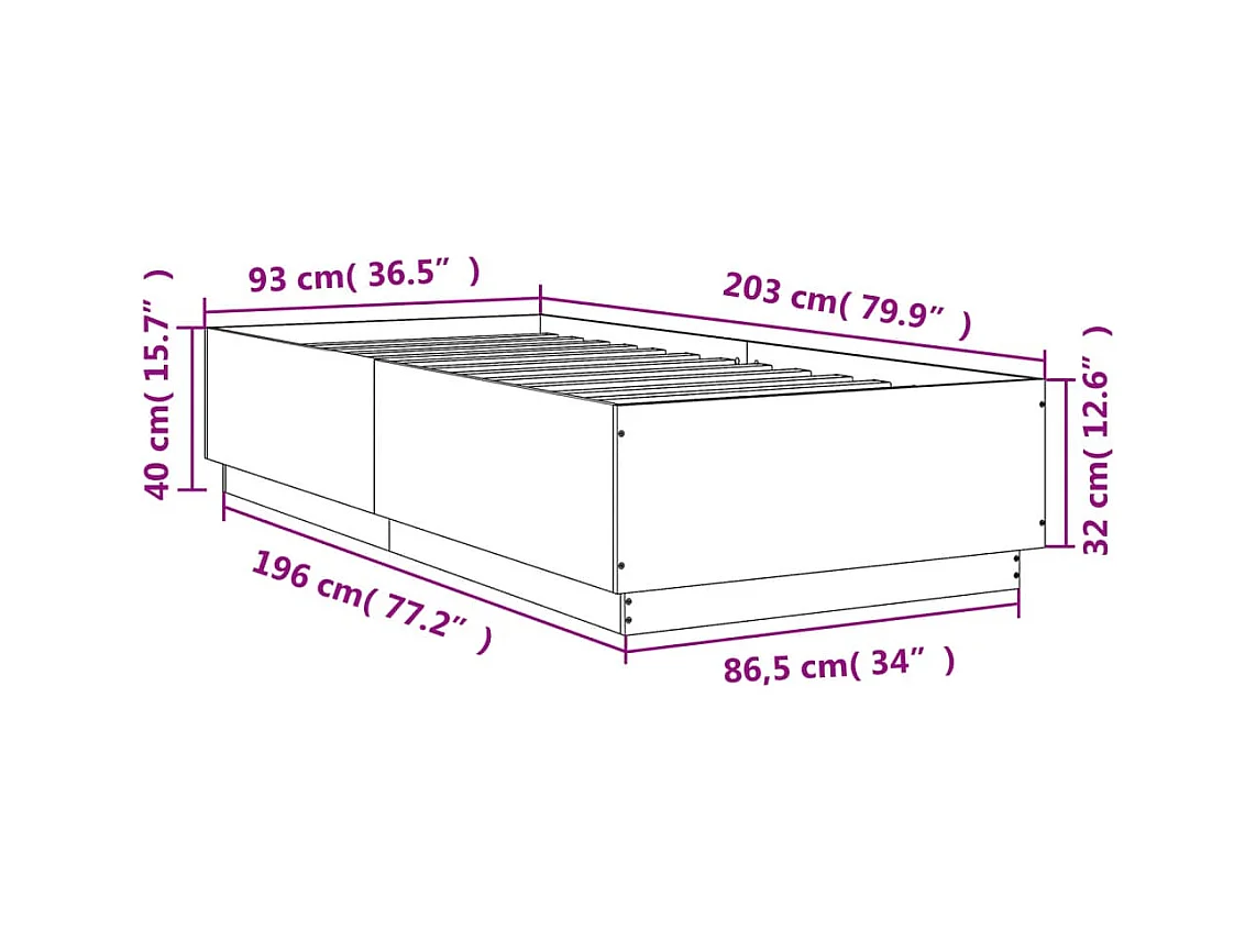 Bedframe bewerkt hout zwart 90x200 cm