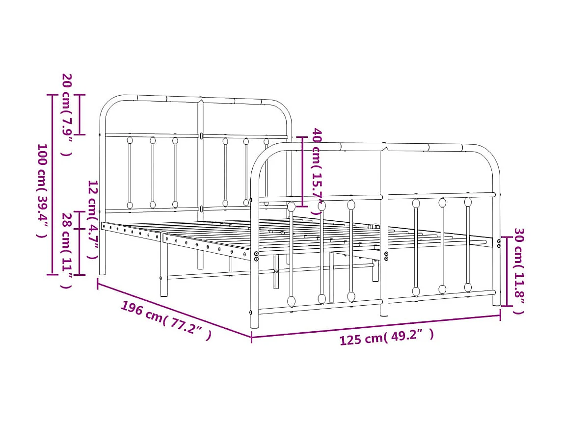 Cadre de lit métal avec tête de lit-pied de lit noir 120x190