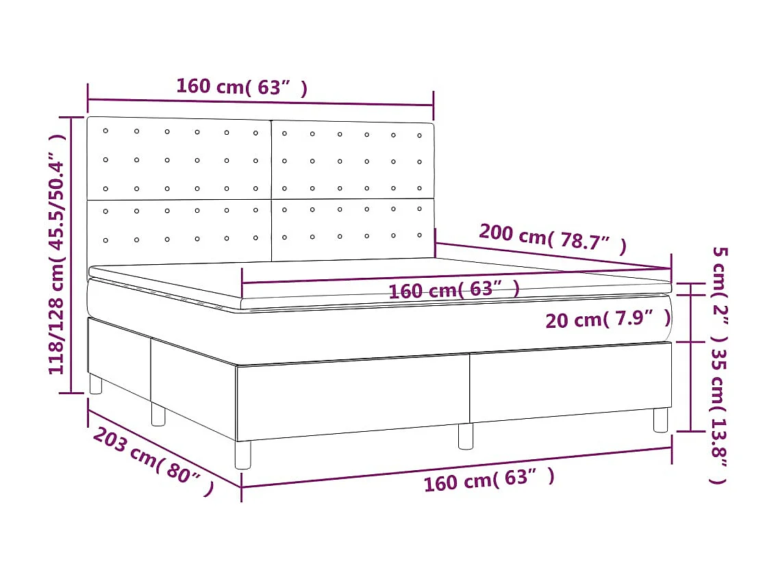 Sommier à lattes de lit matelas et LED Noir 160x200 Velours