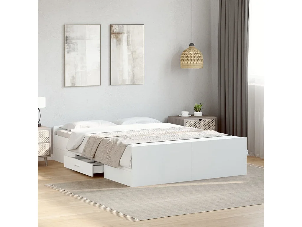 Cadre de lit avec tiroirs blanc 140x190 bois d'ingénierie