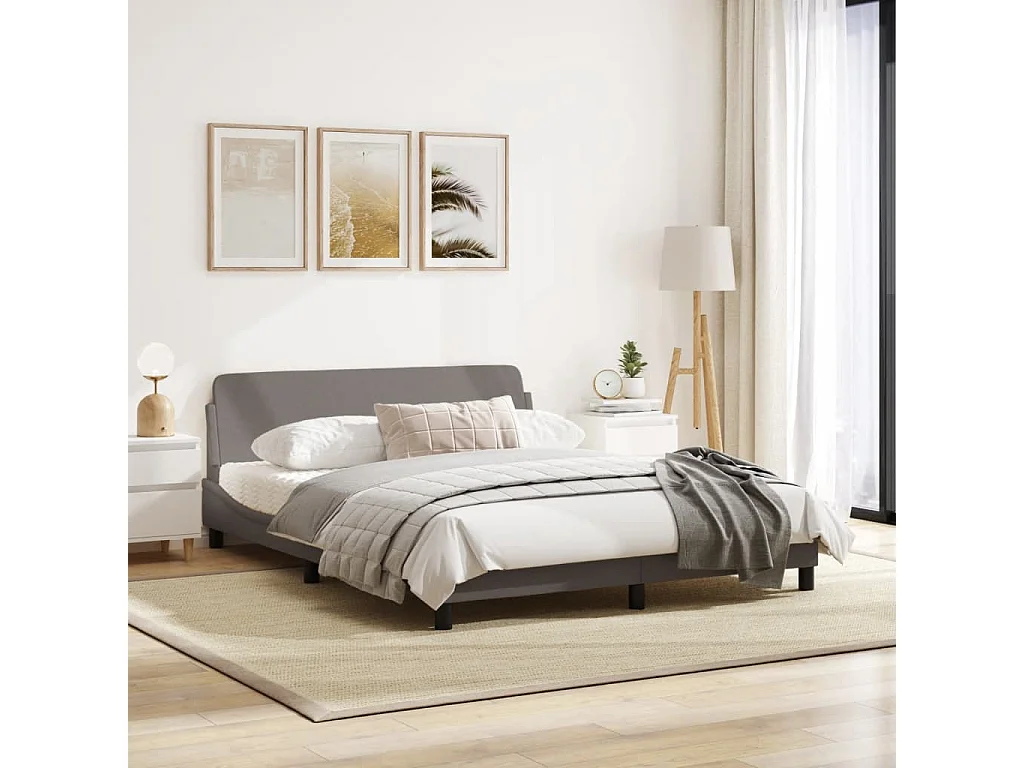 Cadre de lit avec tête de lit Taupe 160x200 Tissu