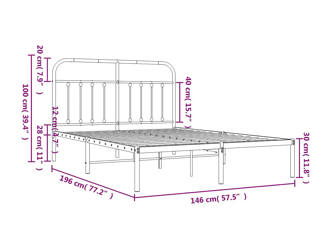 Cadre de lit métal avec tête de lit noir 140x190