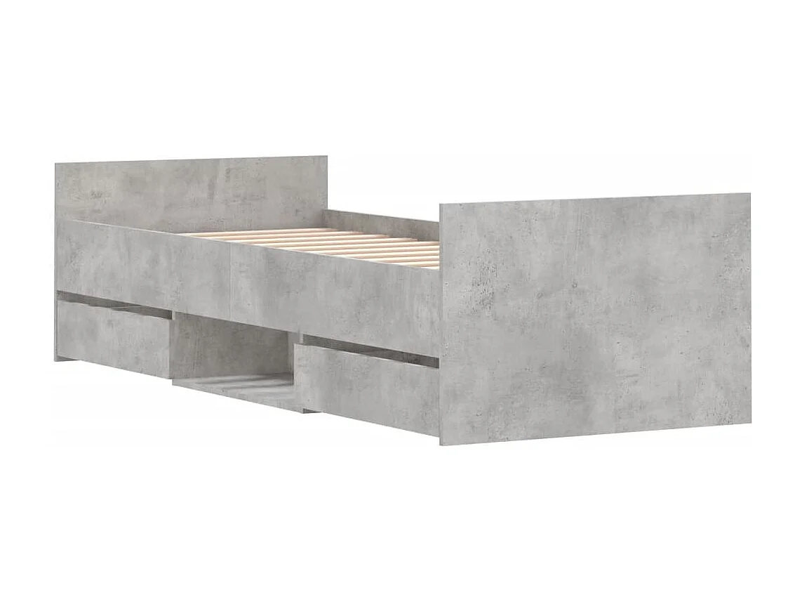 Cadre de lit tête de lit et pied de lit gris béton 75x190