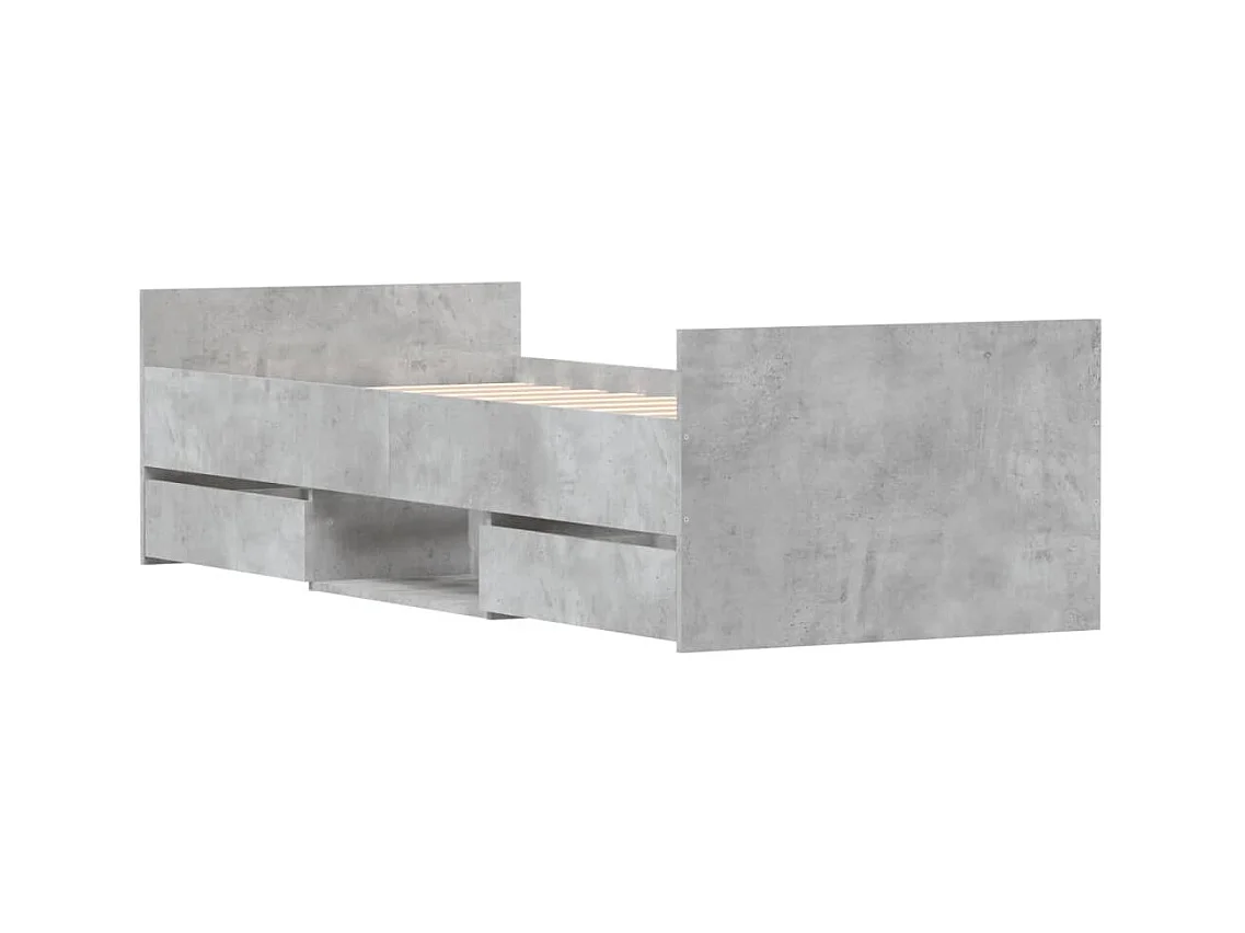 Cadre de lit tête de lit et pied de lit gris béton 75x190