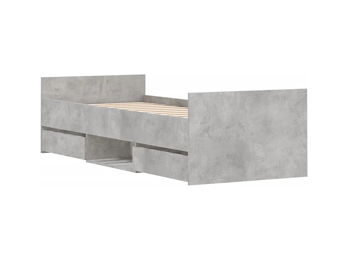 Cadre de lit tête de lit et pied de lit gris béton 75x190