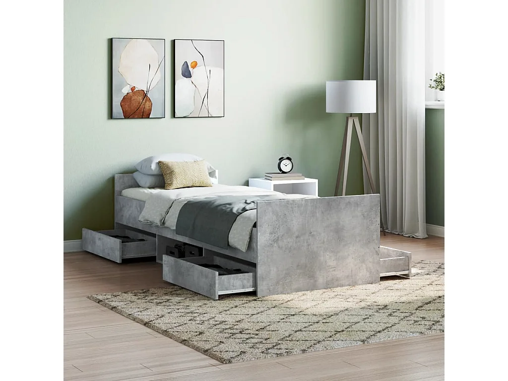Bedframe met hoofd- en voeteneinde betongrijs 75x190 cm