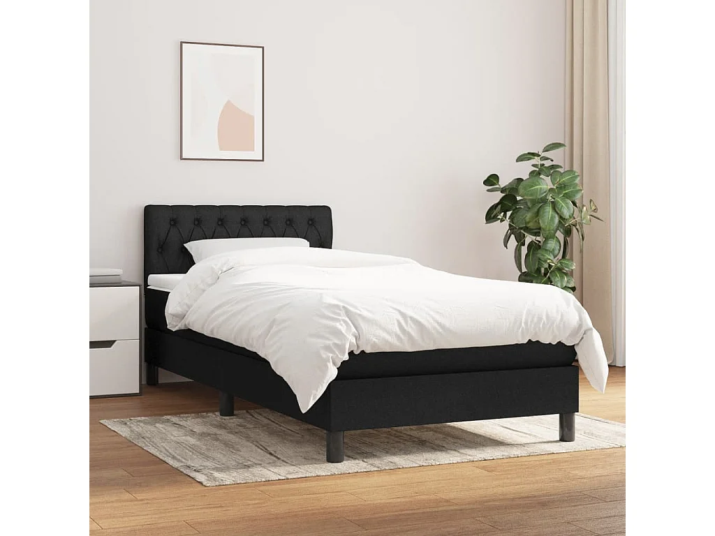 Lit à sommier tapissier avec matelas Noir 100x200 Tissu 3