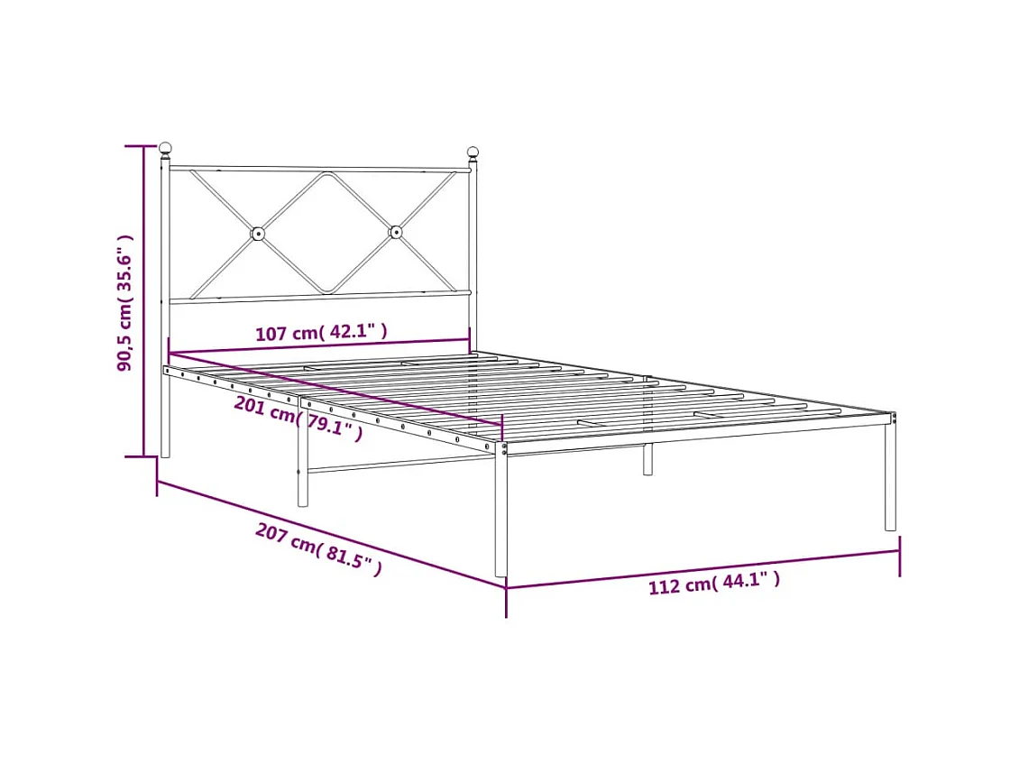 Bedframe met hoofdbord metaal zwart 107x203 cm