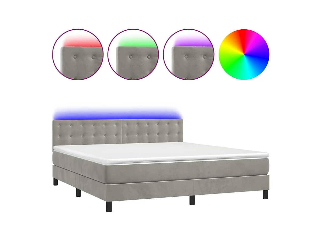 Sommier à lattes de lit matelas et LED Gris clair 180x200