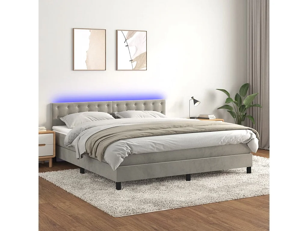 Sommier à lattes de lit matelas et LED Gris clair 180x200