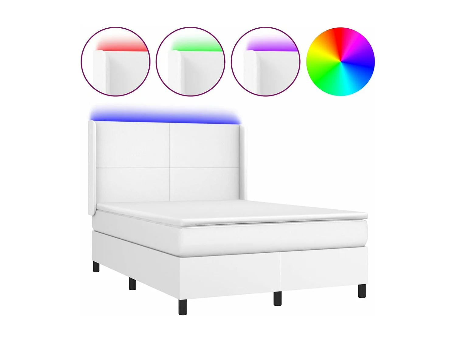 Sommier à lattes de lit matelas LED Blanc 140x190 Similicuir