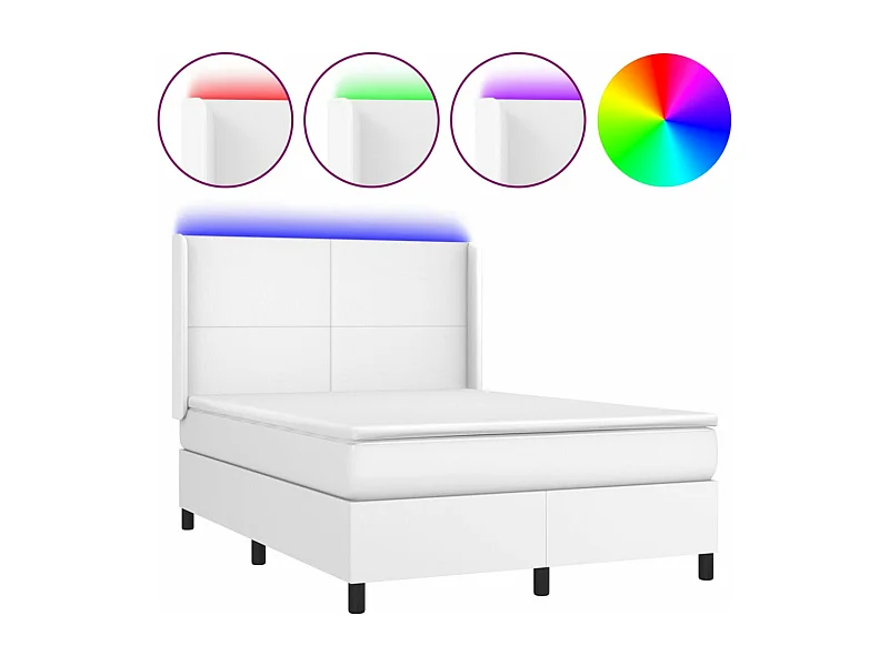 Sommier à lattes de lit matelas LED Blanc 140x190 Similicuir