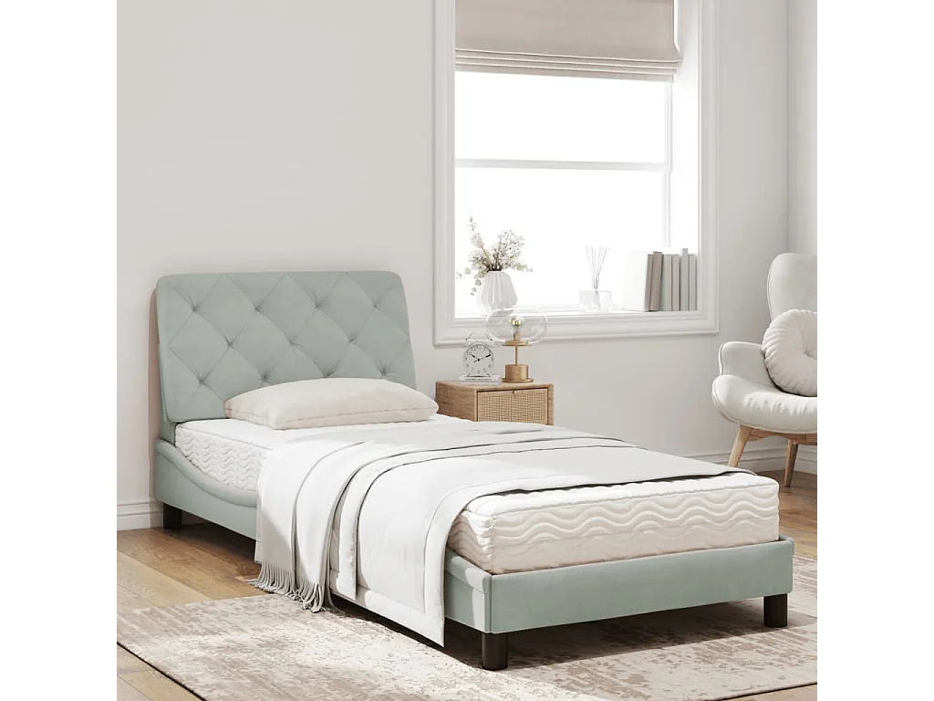 Lit avec matelas gris clair 90x190 velours