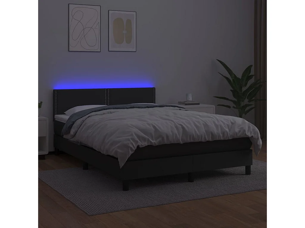 Sommier à lattes de lit avec matelas et LED Noir 140x200