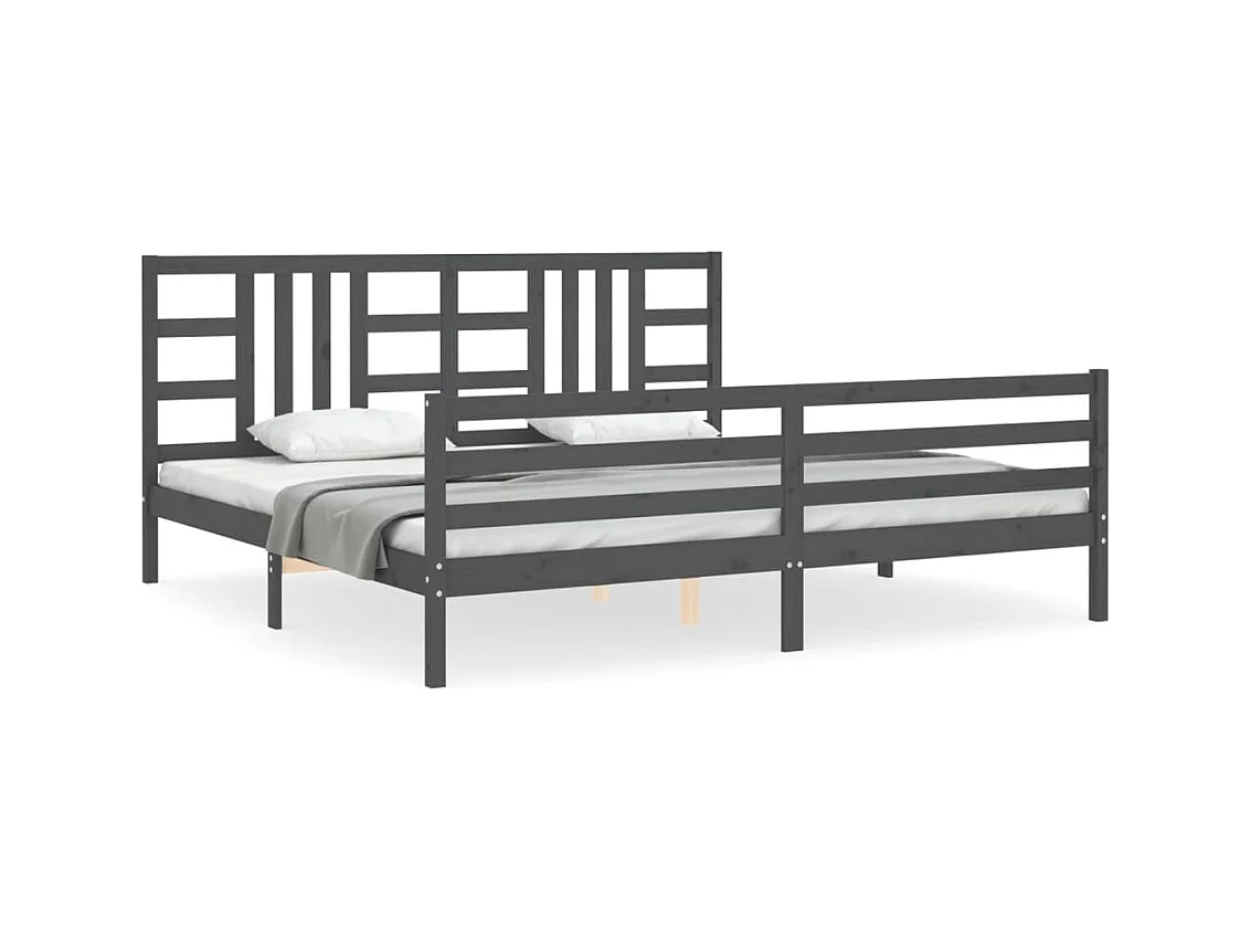 Cadre de lit avec tête de lit gris 200x200 bois massif