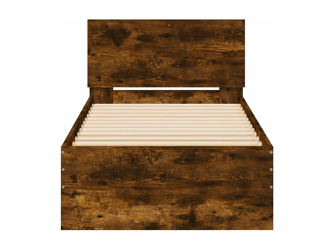 Cadre de lit tête de lit et lumières LED chêne fumé 75x190