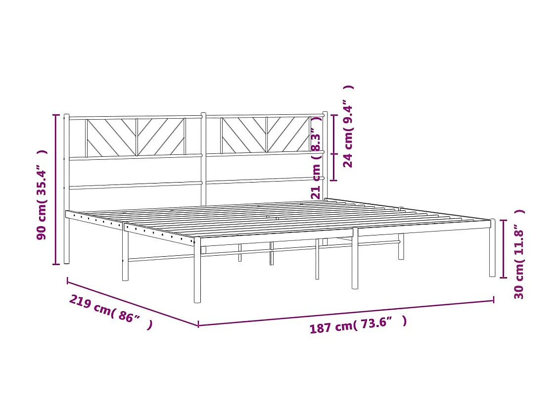 Cadre de lit métal avec tête de lit blanc 183x213