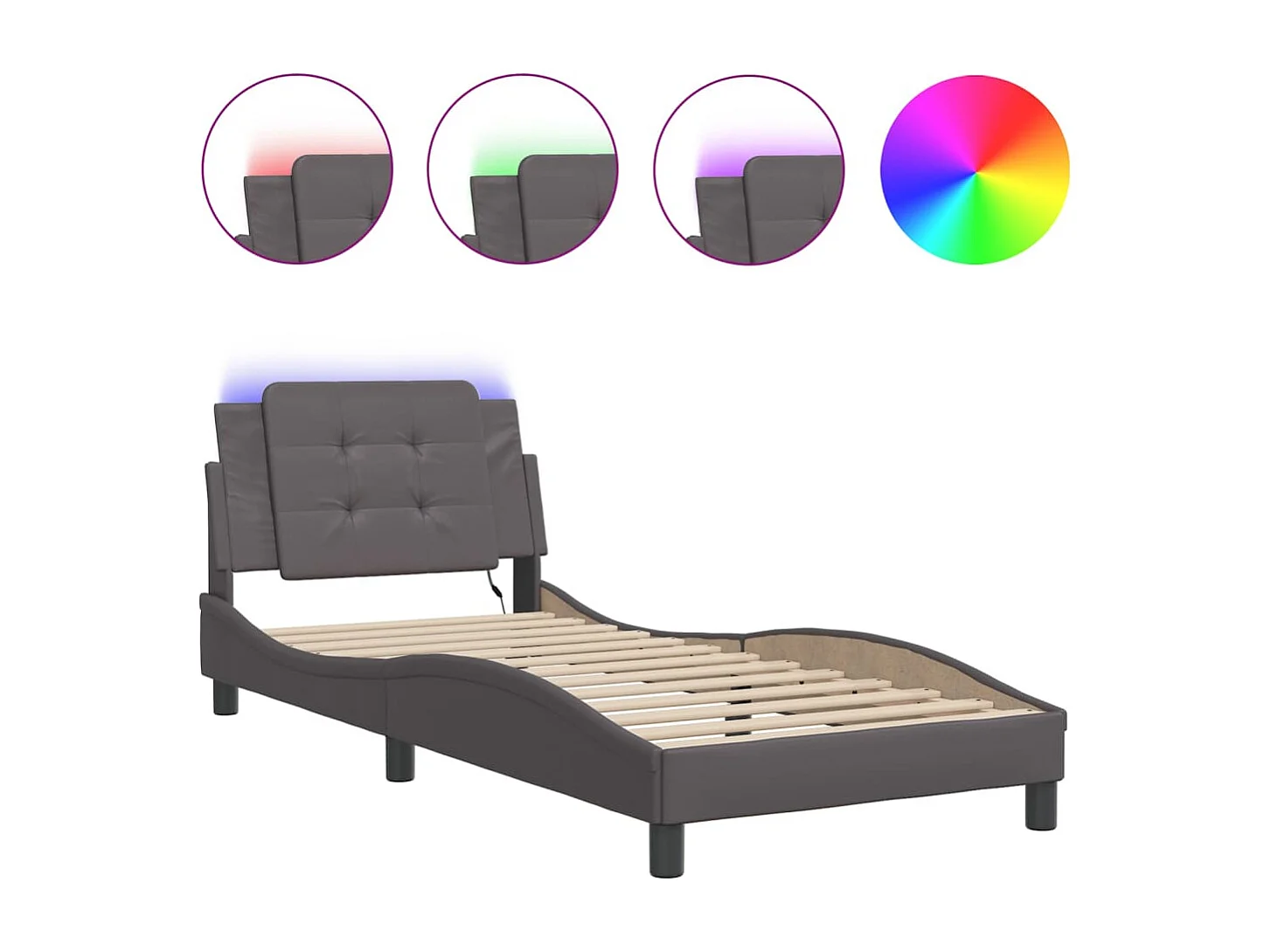 Cadre de lit avec lumières LED gris 100x200 similicuir