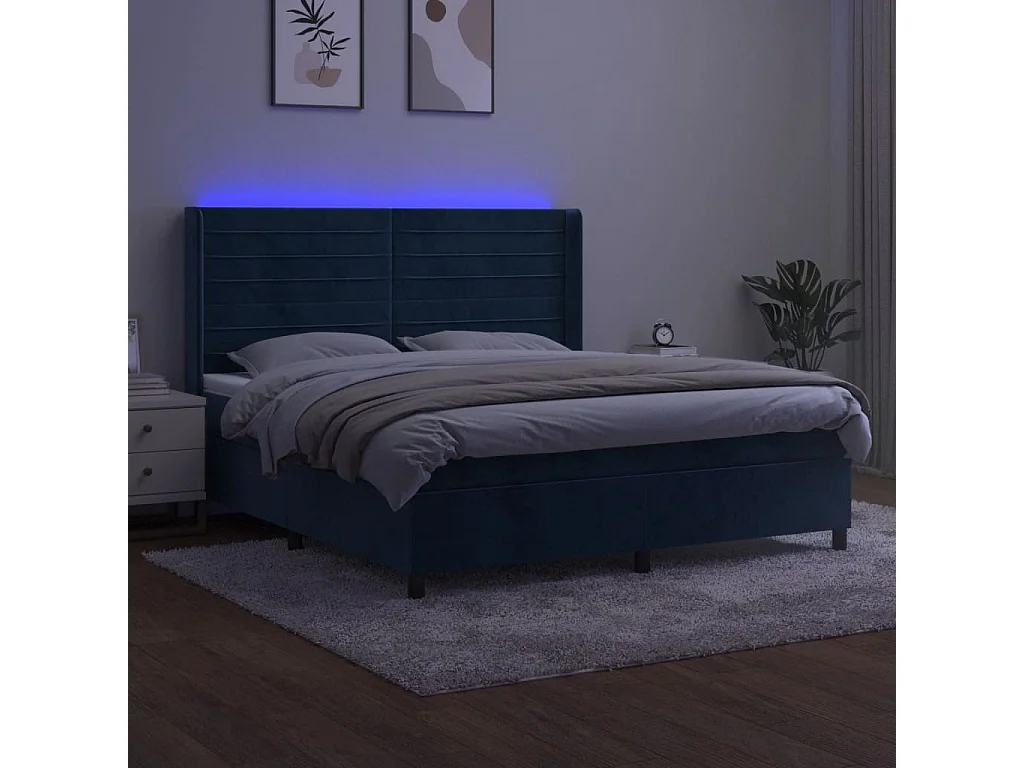 Sommier à lattes de lit matelas et LED Bleu foncé 180x200