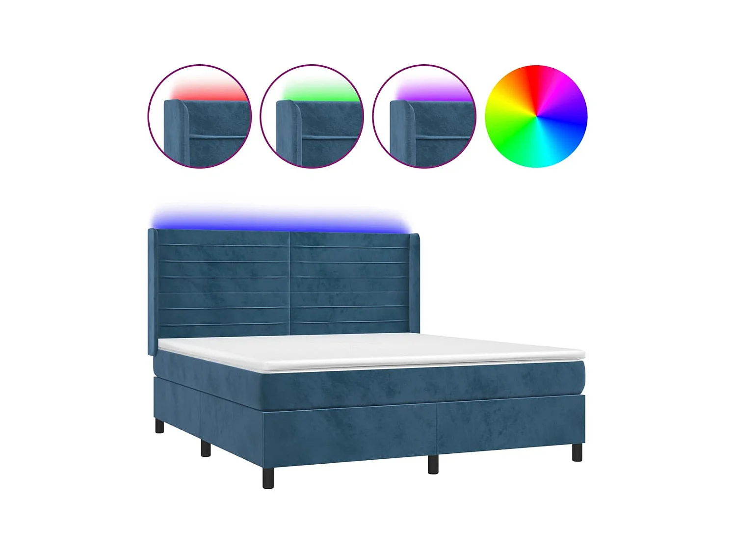Sommier à lattes de lit matelas et LED Bleu foncé 180x200