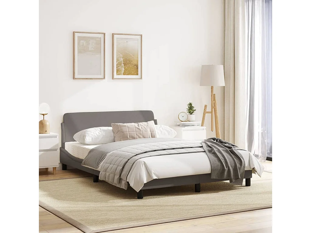 Cadre de lit avec tête de lit Taupe 140x200 Tissu