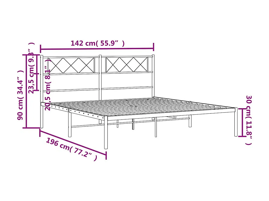Cadre de lit métal avec tête de lit blanc 135x190