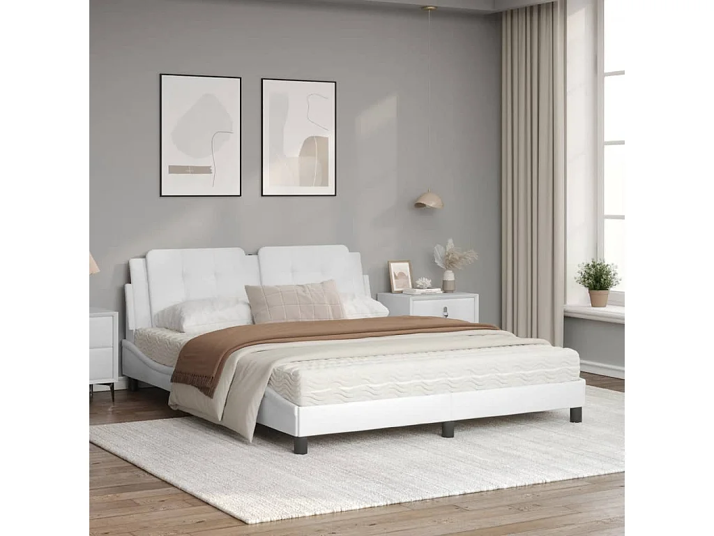 Lit avec matelas blanc 160x200 similicuir
