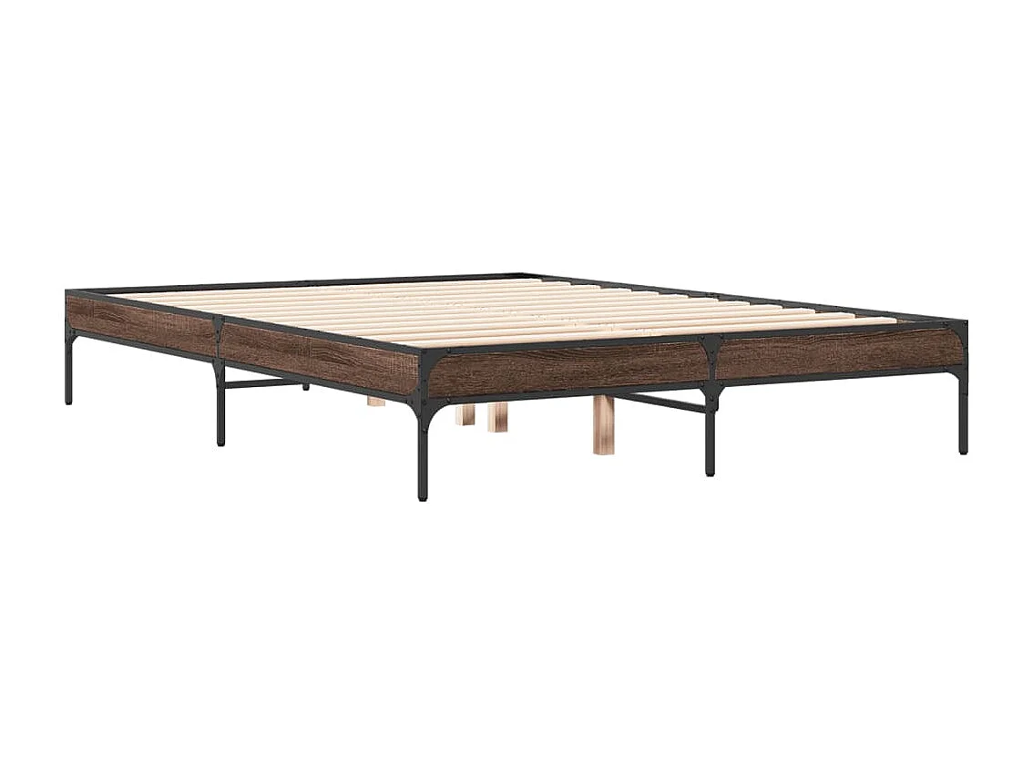 Cadre de lit chêne marron 135x190 bois d'ingénierie et métal