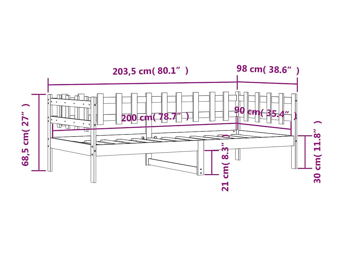Slaapbank 90x200 cm massief grenenhout