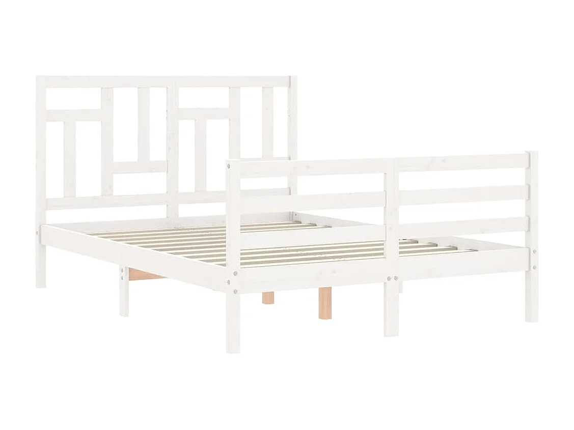 Cadre de lit avec tête de lit blanc petit double bois massif