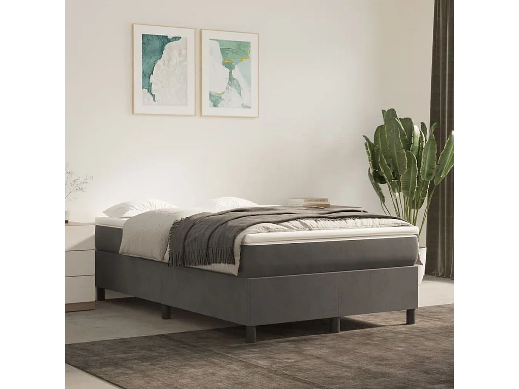 Sommier à lattes de lit et matelas gris foncé 120x190 velours