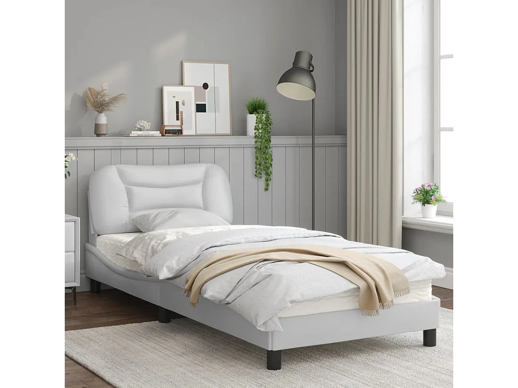 Cadre de lit avec tête de lit Blanc 80x200 Similicuir