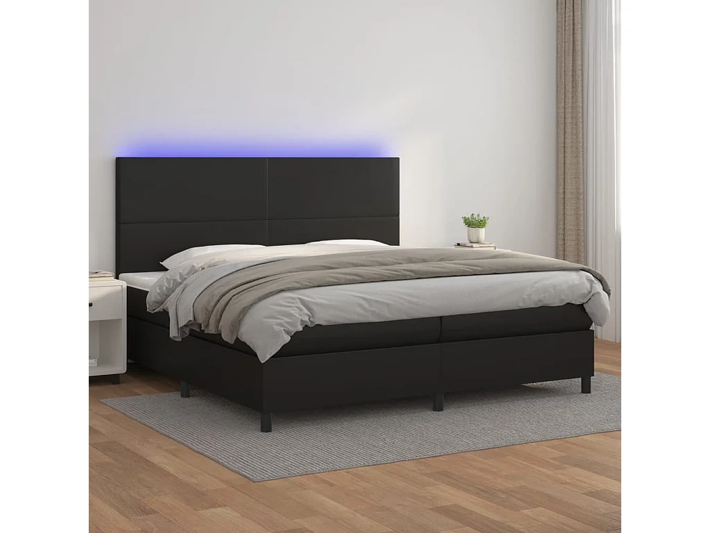 Sommier à lattes de lit avec matelas et LED Noir 200x200
