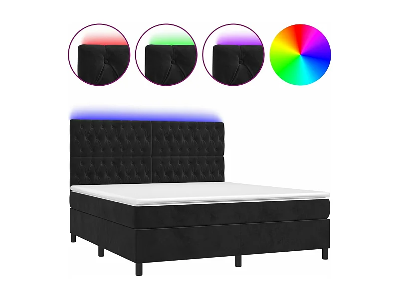 Sommier à lattes de lit matelas et LED Noir 160x200 Velours