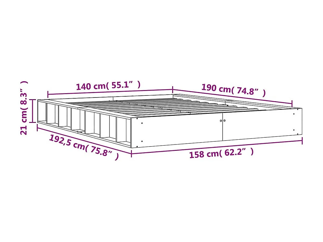 Cadre de lit marron 140x190 bois de pin massif
