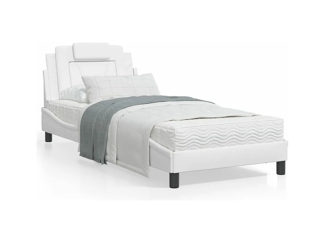 Lit avec matelas blanc 90x200 similicuir