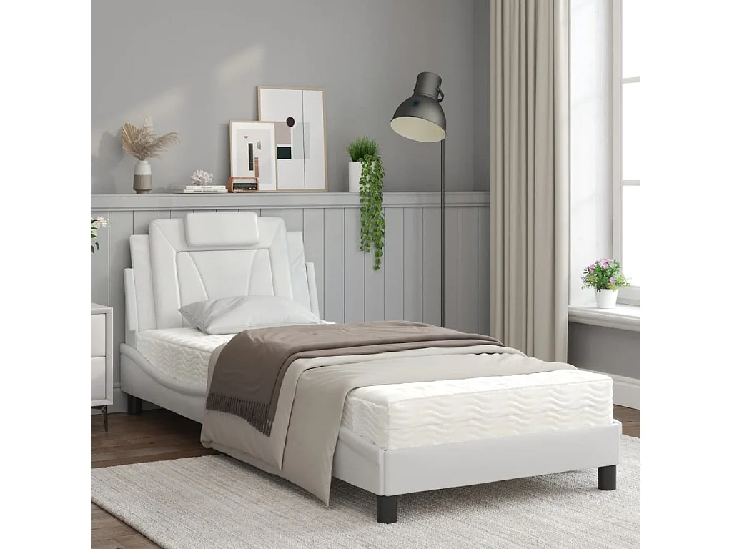 Lit avec matelas blanc 90x200 similicuir