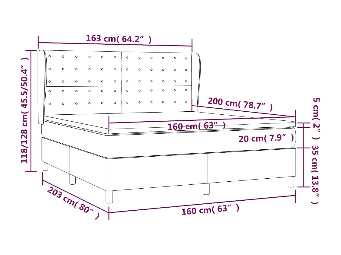 Lit à sommier tapissier avec matelas Gris foncé 160x200 Tissu 12
